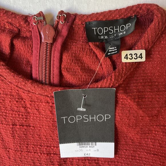 Topshop Women Dress US 4 Red Sheath Ruffle 3/4 Sleeve Knee Length - Picture 2 of 11